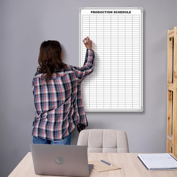 Lined Whiteboard Blank Grid Aluminum Frame Dry Erase Board Reusable Wall Mounted Board for Scheduling, to Do Lists Weekly Planning Home Work(36 x 24 Inch,Product Schedule)