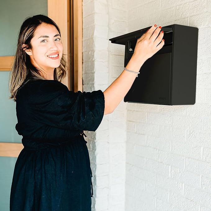 Wall Mount Mailbox - Small, Anti-Theft Locking Mailbox, Weatherproof Mailboxes for Outside The House, 13.5" H x 15" L x 5.5" D (Black)