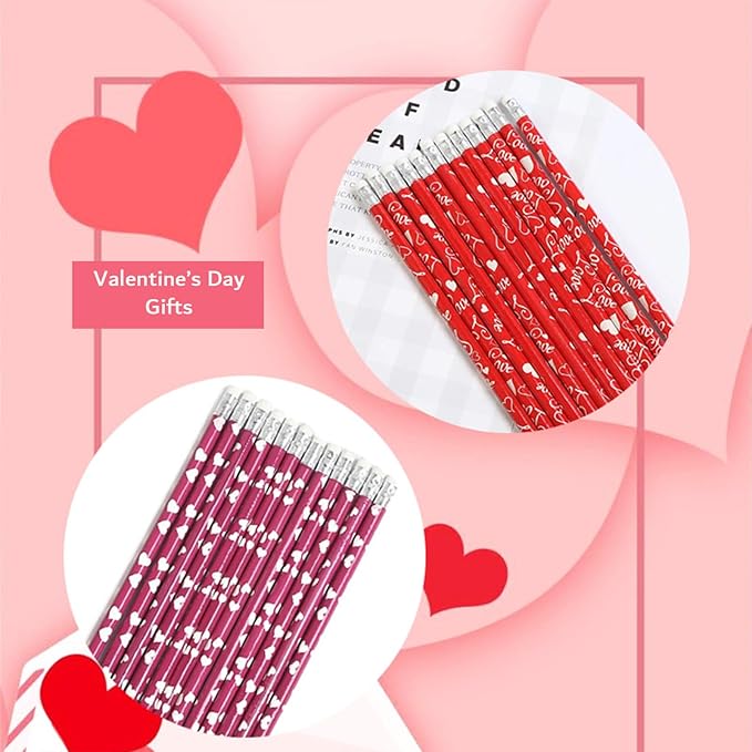 Hdagbnn 72PCS Valentine's Day Pencils,Wooden Heart Pencil with Eraser,Red Heart Pencil,Bullk Pencils for Exchange Gifts,Kids School Rewards Giveways Party Favors