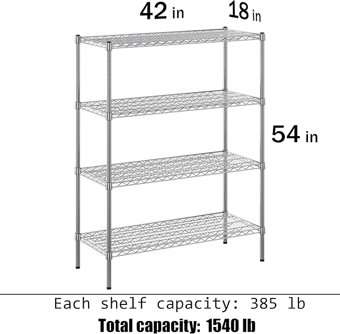 Regal Altair 18" Deep x 42" Wide x 54" Height Wire Shelving Kit | 4-Tier | NSF Commercial Storage Rack Unit