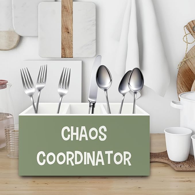 XPH Chaos Coordinator Green Pen Pencil Holder Organizer for Desk, Thank You Gifts for Women Men Coworkers Boss Leader Manager, Appreciation Gifts Wooden Box Sign for Office Tabletop Decorations