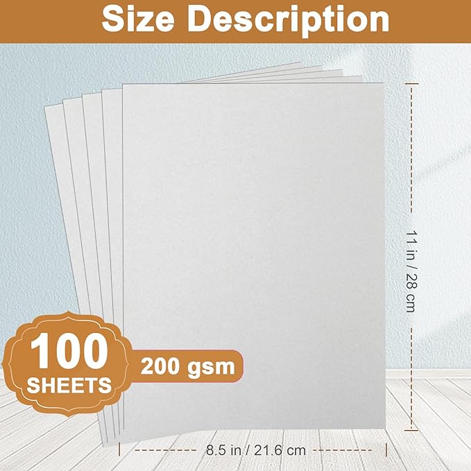 Silunkia 100 Sheets Grey Cardstock 8.5 x 11 Certificates Paper, 200gsm/75lb Premium Gray Card Stock Printer Paper for Card Making, Thank You Cards, Business Cards, Menus, Scrapbooking