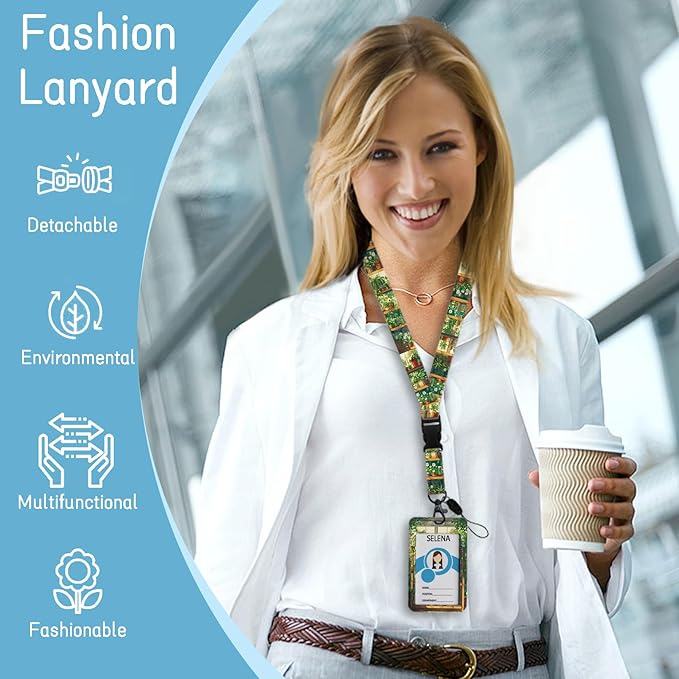 Green Bookshelf Lanyards for ID Badges, Badge Holder with Lanyard Detachable, Badge Reel Retractable Keychain Clip, Cruise Ship Cards Holder Protector Name Tags, Teacher Nurse Office Women Gifts