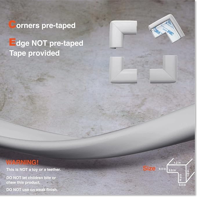 Roving Cove HeftyFit Edge Corner Protector Baby Proofing (Large 15ft Edge 4 Corners), Heavy-Duty, Soft NBR Rubber Foam, Furniture Fireplace Safety Bumper Guard, 3M Adhesive, Stone Grey