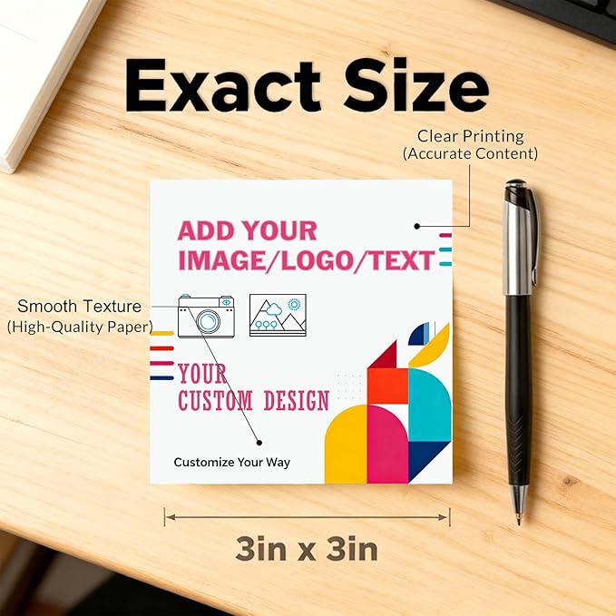 Personalized Sticky Notes Bulk 3-500 Pack – 3"x3" Custom Notepads Promotional Items with Your Logo Text 50 Sheets/Pads, Funny Post it Notes, Stationery Note Gifts for Office Business School Students