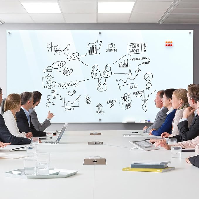 MaxGear Glass Whiteboard Wall Mounted, Frameless Magnetic Dry Erase Board, Tempered Glass, Steel-Backed, Non-Porous Smooth Surface, Floating Design, Accessories Included, for Office Home Classroom