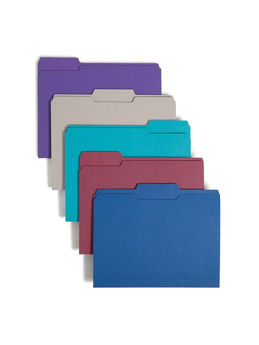 Smead Standard File Folders, 100 Count, Assorted Jewel Tone Colors, 1/3-Cut Tabs, Letter Size (11948)