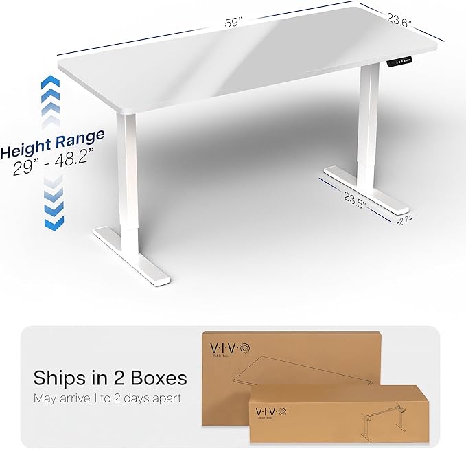 VIVO Electric Dry Erase 60 x 24 in Standing Desk, Memory Height Adjustment, 1B Series, Holds 220 lbs, Whiteboard Top White Frame, DESK-KIT-1W6WE
