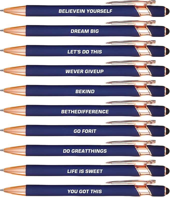 CRME 10pcs Funny Quotes Blue Ballpoint Pens Set 1mm Black Ink Pens for Writing Give Up Anxiety Motivate Oneself Unique and Unusual Gifts for Classmate,Brother,Friend Back-to-School Essentials