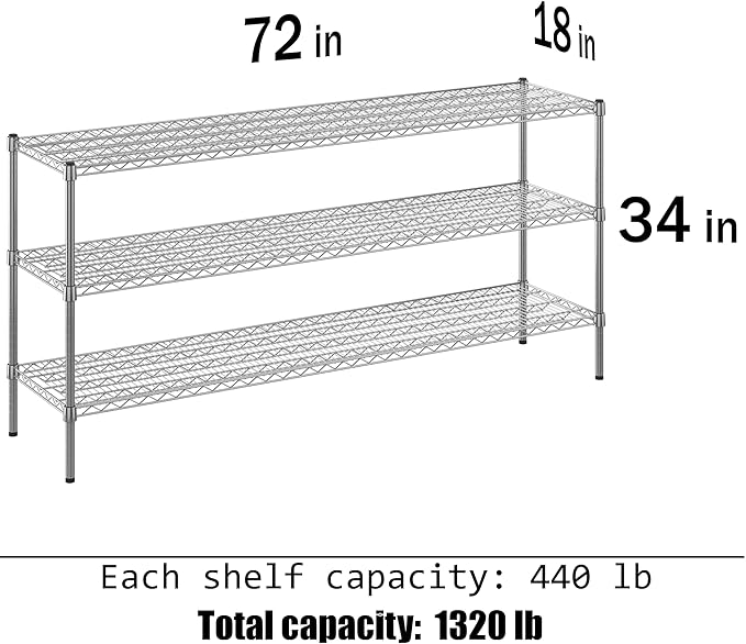 Regal Altair 18" Deep x 72" Wide x 34" Height Wire Shelving Kit | 3-Tier | NSF Commercial Storage Rack Unit