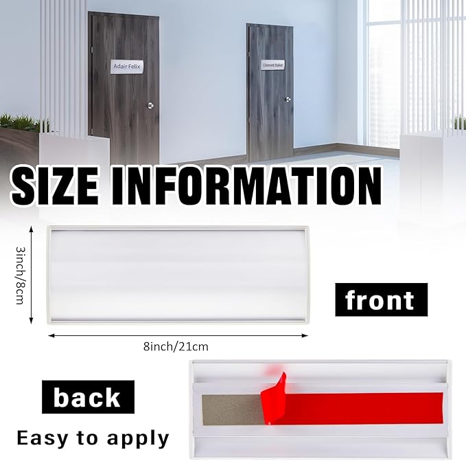 Therwen 25 Pcs Aluminum Office Name Plate Holder for Door Wall Mount 8'' x 3'' Business Sign Holder Office Door Sign Sturdy Curved with Plastic Film and Adhesive Tape (Silver)