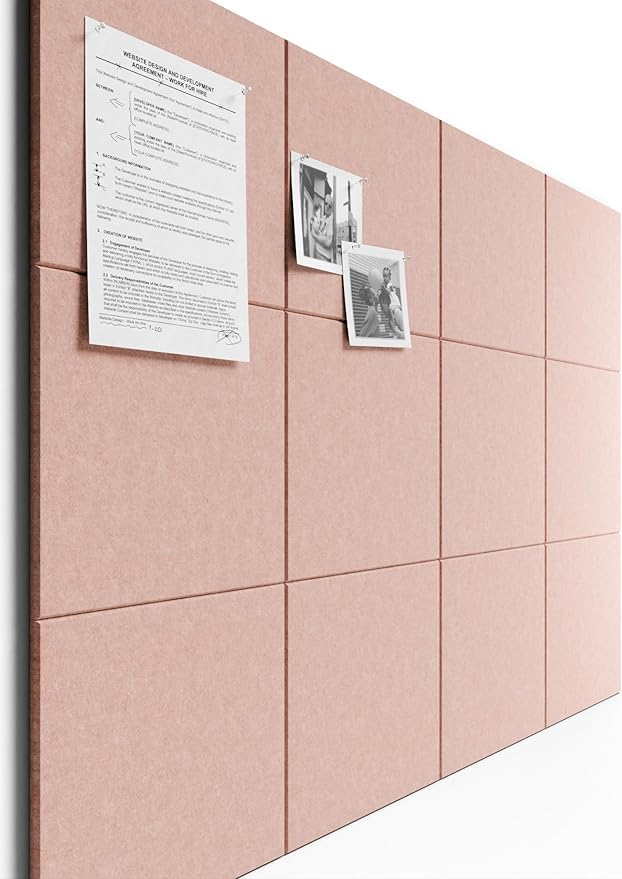 Bumusty Large Cork Board 47"x35" Alternative - 12 Pack Felt Wall Tiles with 70 Safe Removable Adhesive Tabs, 30 Pushpins, Cork Boards for Walls Pin Board Bulletin Board Office Decor (Pink)
