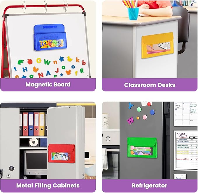 EAMAY Magnetic Marker Pen Holder for Whiteboard or Fridge Magnet Pencil Cup Storage Organizer ,Magnetic Storage Pockets, Whiteboard Accessory Case for Home Office School Supply Storage-Set of 4