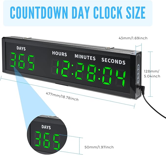 Large Display Digital Countdown Clock, LED Large Display Count Up/Count Down Timer, 999 Days Countdown Calendar for Christmas Retirement Birthday Event Timer with Remote Control (Green)