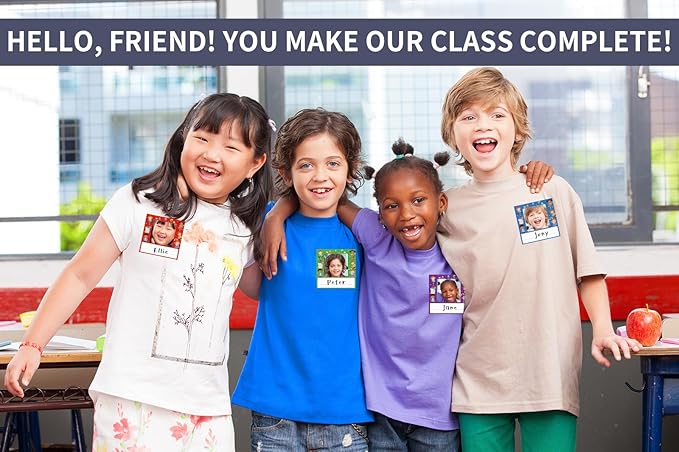 WALENGIF 36 Pcs Kids Photo Nameplates for Desk Kids Desk Name Tags for Classroom with Photo Space Student Name Labels Stickers Back to School Kindergarten Classroom Decoration for Bins Cubbies Office