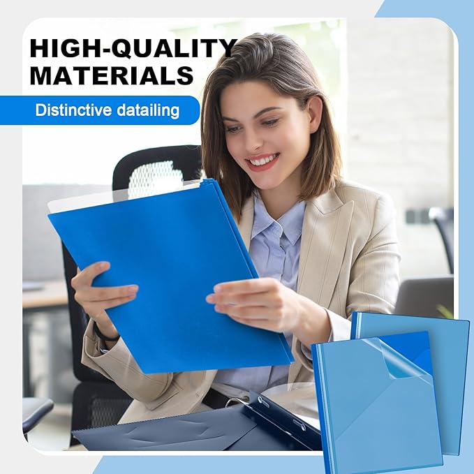 Teling 24 Pcs Clear Front Report Covers with 3 Prongs, Plastic Blue Presentation Folders Bulk with 3 Pockets for A4 and Letter Size Paper, 90 Sheet Capacity, Document Covers for School Business