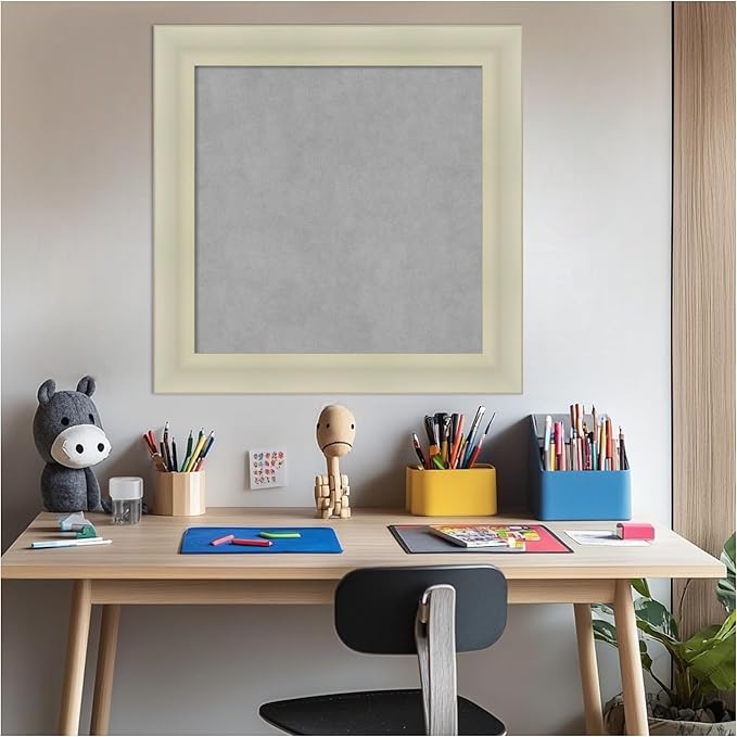 Amanti Art Silver Framed Magnetic Board 25x25 Medium Vision Board for use with Magnets, 100% Metal Sheet to Display Items as Office Decor or for Home Organization in mudroom, Kitchen or Kids Room