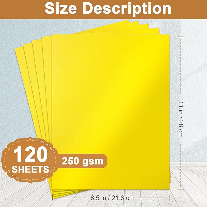 Silunkia 120 Sheets Solar Yellow Shimmer Cardstock 8.5 x 11 Crafts Paper, 250gsm/92lb Premium Glossy Paper Card Stock for Cards Making, Greeting Cards, Wedding Invitations, Menus