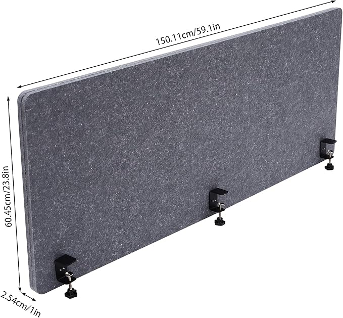 Clamp-on 60" x 24" Desk Divider Privacy Panel for Office Privacy Sound Absorbing Screen Acoustic Partition Divider Stand Up Desktop Divider Portable Cubicle Panel, Grey