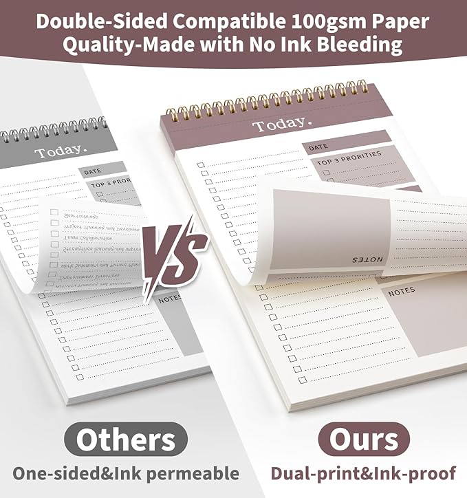 104 Pgs To Do List Notepad, 52 Undated Sheets Duplex-printed Daily Planner For Work Home School Office Desk Accessories Supplies & Goal Setting Tasks -Brown