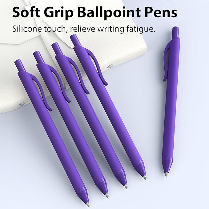 JIMMIDDA 52 Pcs Pens Bulk - 1.0MM Ballpoint Pens Purple Ink | Medium Point Smooth Writing, No Bleed Retractable Ball Point Pen for Office School (Purple - 52Pcs)