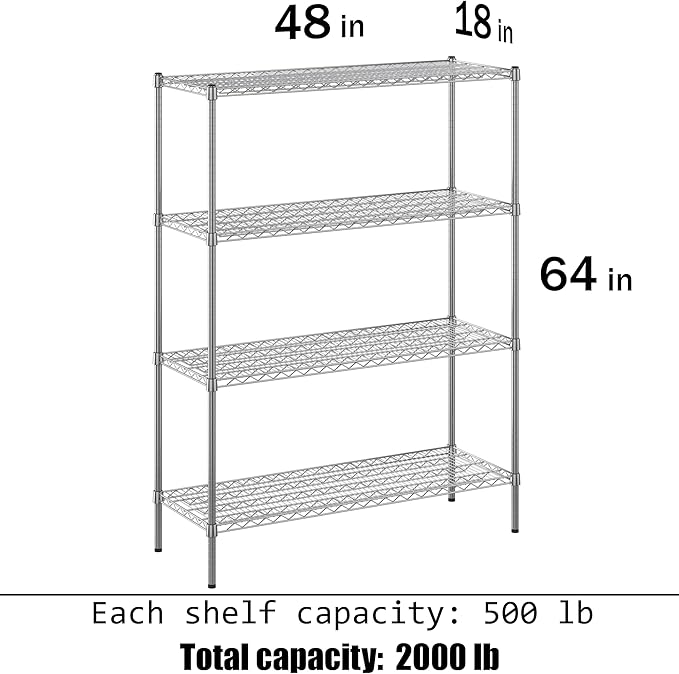 Regal Altair 18" Deep x 48" Wide x 64" Height Wire Shelving Kit | 4-Tier | NSF Commercial Storage Rack Unit