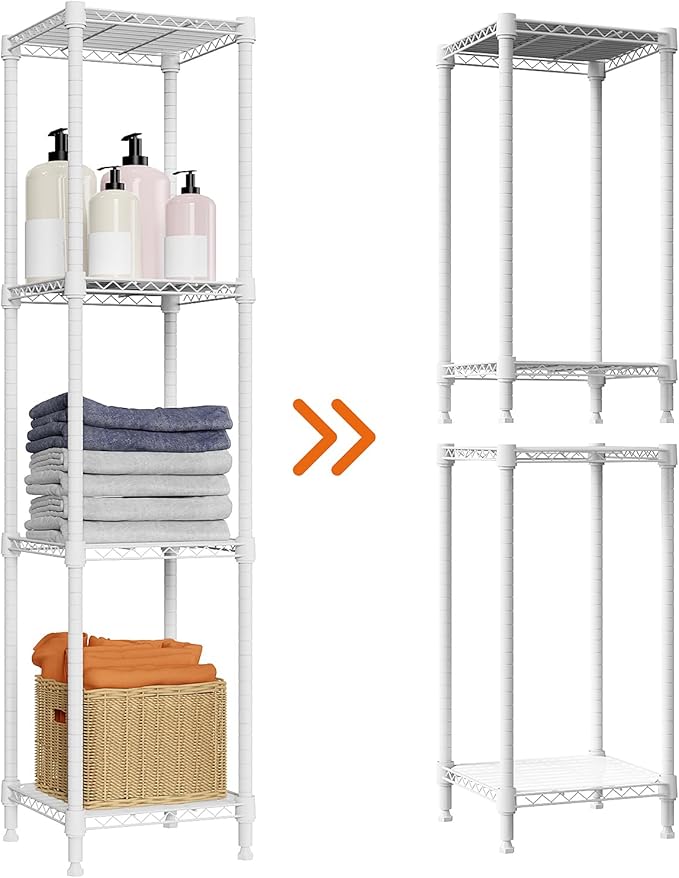 M MZG 480 lbs Storage Shelves 4 Tier Shelving Units for Storage, Wire Shelving Unit for Closet, Adjustable Shelves for Bathroom Steel Organizer Wire Rack, White 11.8" D x 11.8" W x 47.3" H