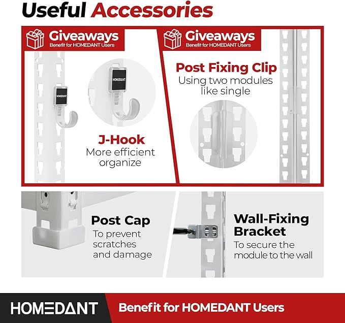 HOMEDANT 47.7" W Deep 5 Tier Heavy Duty Garage Shelving Adjustable Metal Rack Storage Shelves Standing Shelf Unit Organizers Industrial Warehouse Basement White 1Pack