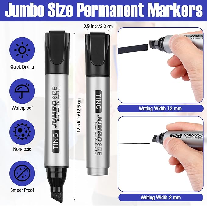 Fuutreo 32 Pcs Jumbo Permanent Markers Bulk Large Chisel Tip Permanent Markers Waterproof Jumbo Pens Quick Drying Office Supplies(Black, Green, Blue, Red)