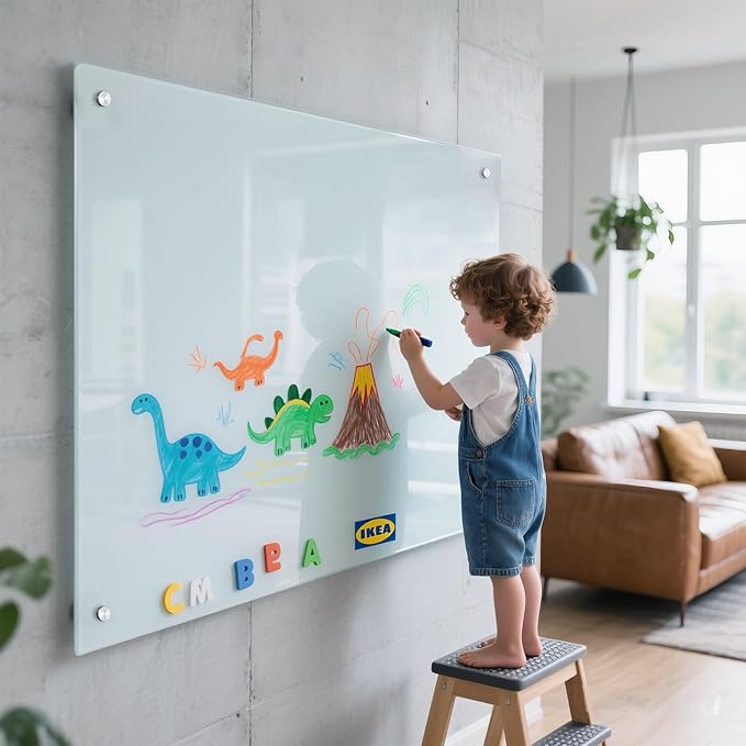 Magnetic Glass Whiteboard 36"X72" Dry Erase Board White Board Wall Mounted WritingBoard for Office School Home Accessory Tray 3 Dry Erase Marker 4 Glass Board Magnets and 1 Magnetic Eraser