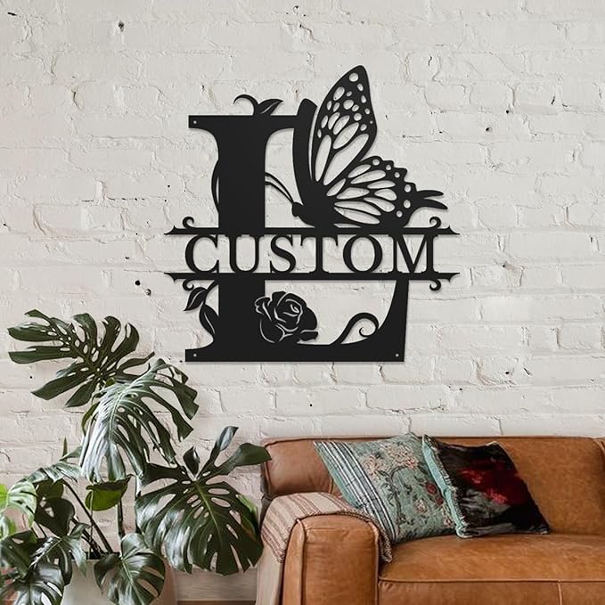 Personalized Custom Letter Name metal Signs,Custom Black Letter Monogram Wall Art Decor,Metal Signs Plaques Outdoor wall Decorative Signage (L)