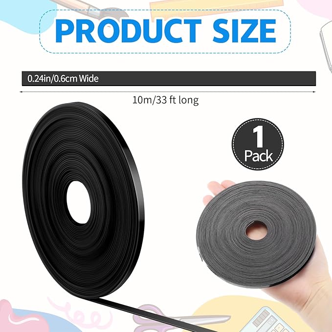 AmazingSpark Magnetic Tape Roll Thin Strips, 1/4 Inch x 33 Feet Magnetic Board Dividers Whiteboard Graphic Decorative Tape Marking Line for Classroom Office Art Accessories(Black)