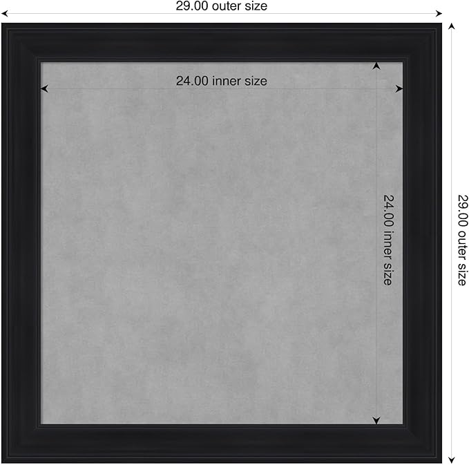 Amanti Art Black Framed Magnetic Board 29x29 Medium Vision Board for use with Magnets, 100% Metal Sheet to Display Items as Office Decor or for Home Organization in mudroom, Kitchen or Kids Room