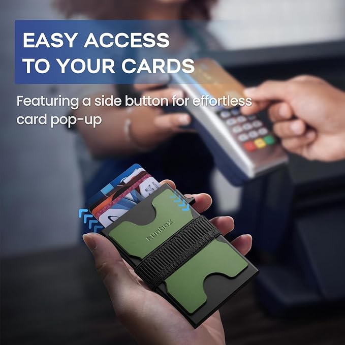 RUNBOX Slim Card Holder Wallet for Men, Minimalist RFID Blocking Wallet with Pop-Up Function, Ultra-Thin Design, Metal Business Card Cases holds 6+6 Cards, Gifts for Men, Men's Accessories