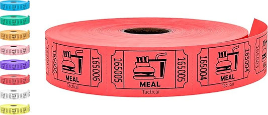 Tacticai 1000 Raffle Tickets, Meal, Red (1 of 8 Colors), Single Roll, Ticket for Events, Food, Class Reward, Fundraiser & Prizes