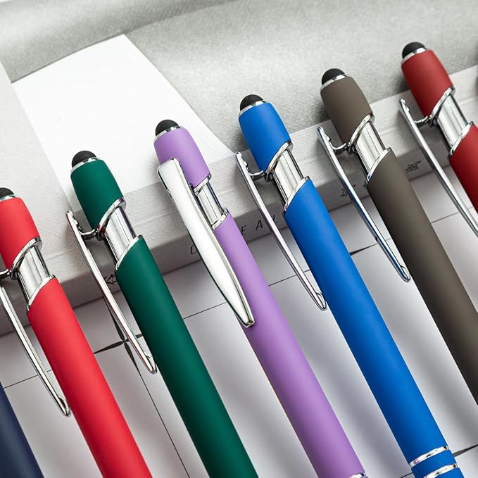 HEYZARDA Personalized Pens with Name Text Logo Custom Ballpoint Pen for Business Office Events with Stylus for Touchscreen 50 Pcs Dark Green