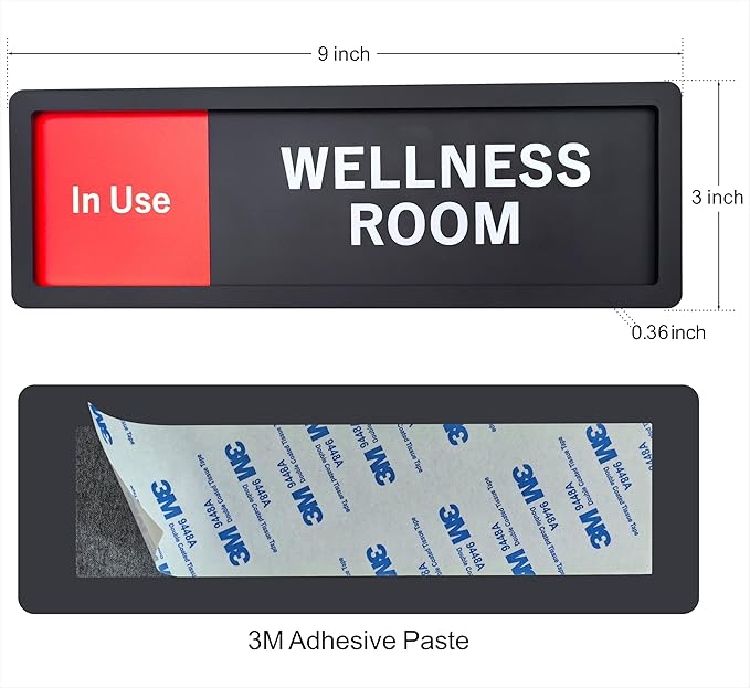 Wellness Room Sign – Privacy In Use / Available Slide Switch Sign, Premium Durable Acrylic Material, Super Strong Self-Adhesive, Quick Installation, Suitable For Your Home And Business ( 9×3 Inches, Black)