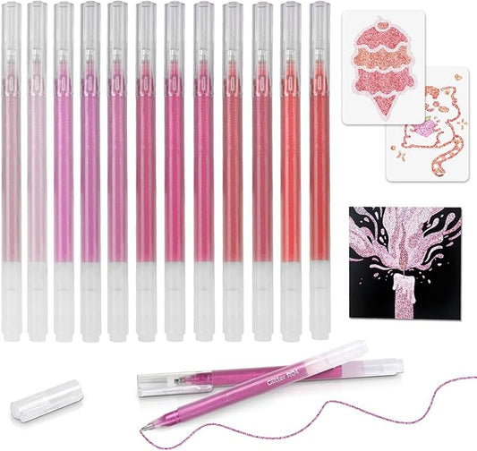 CAISEXILE 12 Red Glitter Gel Pens Set, 1.0 mm Fine Point for Black Paper & White Paper, Large Capacity Pens for Journaling, Adult Coloring Books, Drawing, Note Taking, Highlighting
