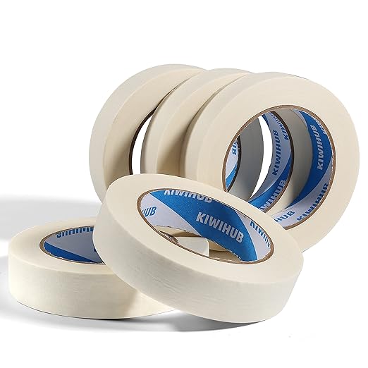 KIWIHUB White Painters Tape,1" x 60 Yards x 5 Rolls (300 Yards Total) - Medium Adhesive Masking Tape for Painting,Labeling,DIY Crafting,Decoration and School Projects