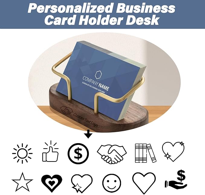 HJX Custom Business Card Holder Desk-Personalized Engraved Wooden Business Card Case Holder, Customized Name Logo Business Card Display Gifts for Men Women (Style2-Black)