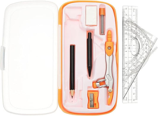 PATIKIL Geometry Precision Tool Set, 11 Pcs Geometry Set Compass Tool with Shatterproof Storage Box Rulers Math Compass Kit for Math Drafting Supplies, Orange(Style 2)