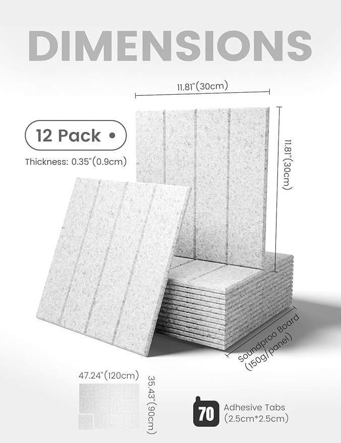 Fluxynara Large Felt Bulletin Board 48" x 36" Cork Board Alternative-12 Pack with 70 Safe Removable Adhesive Tabs, Cork Boards for Walls Cork Board for Home Office Classroom Pin Board-Light Gray