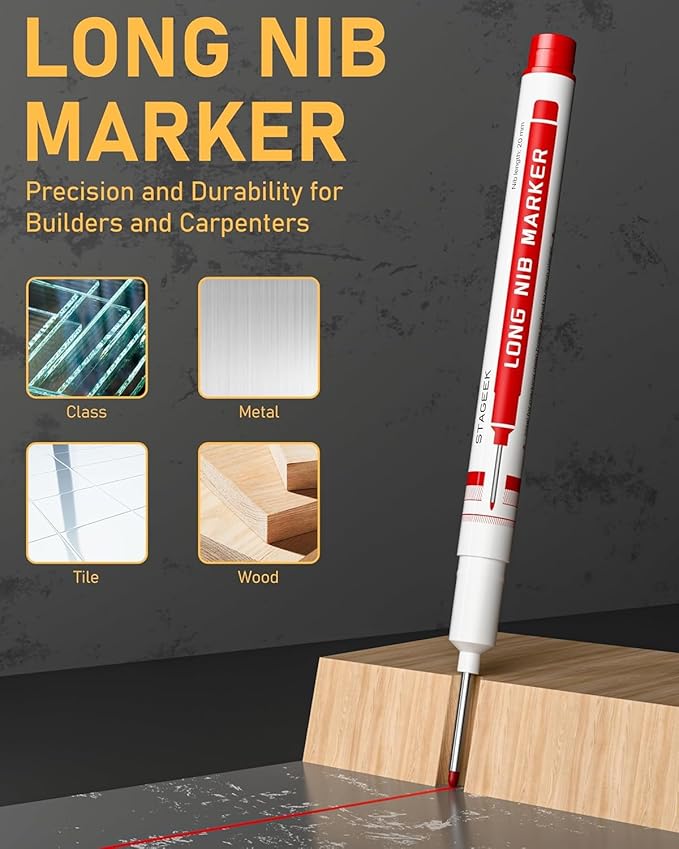 STAGEEK 14 Pack Carpenter Pencil Set with Sharpener, Mechanical Carpenter Pencils with 60 Refills, Deep Hole Long-Nib Marker Pens, Carbide Scribe Tool & Construction Pencils for Architect with Case