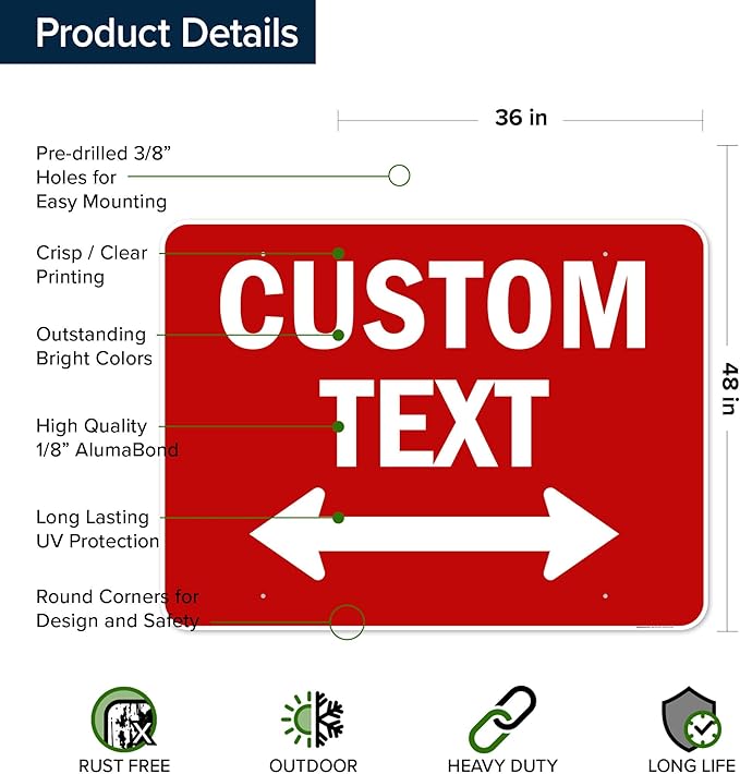 Custom Arrow,Custom Directional Sign, Two way Arrow,36x48 Inches, Rust Free DiBound, Fade Resistant, Made in USA by My Sign Center