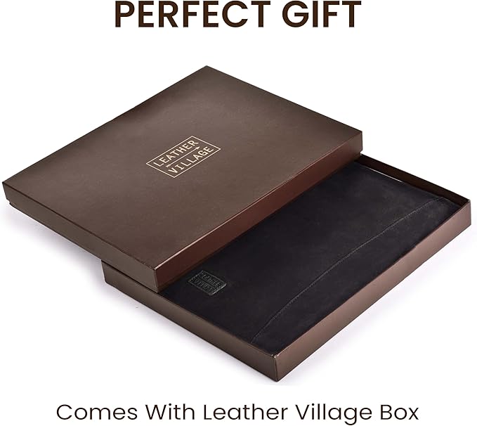 Leather Village Leather Portfolio Organizer - Professional Business Padfolio for Men & Women - Stylish Document Card Holder, Resume Folder, Folio for A4/Letter Size Writing Legal Pad, Black