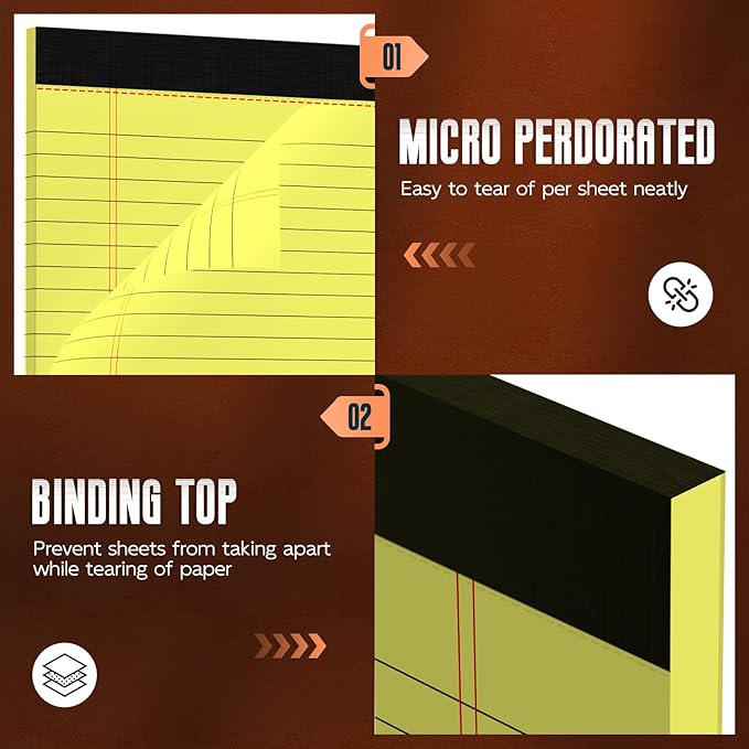 Yellow Legal Pads 8.5 x 11 Note Pads, 3 Pack Yellow Notepads 8.5 x 11 Wide Ruled Writing Paper Pads, Perforated Legal Note Pads 30 Sheets Per Lined Paper 8.5 x 11 Notepad for Taking Notes, Reminders