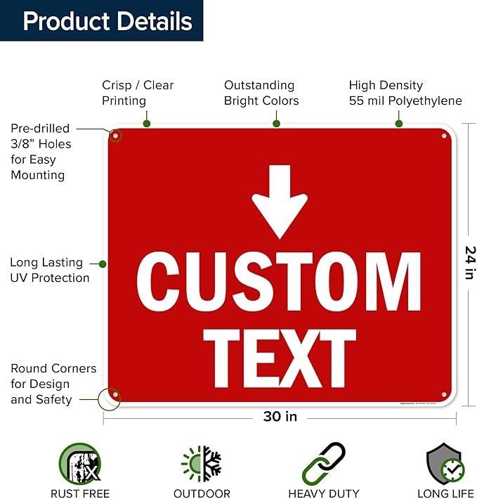 Custom Arrow,Custom Directional Sign, Down Arrow,24x30 Inches, 55 mil thick HDPE (high density polyethylene) Made in USA by My Sign Center
