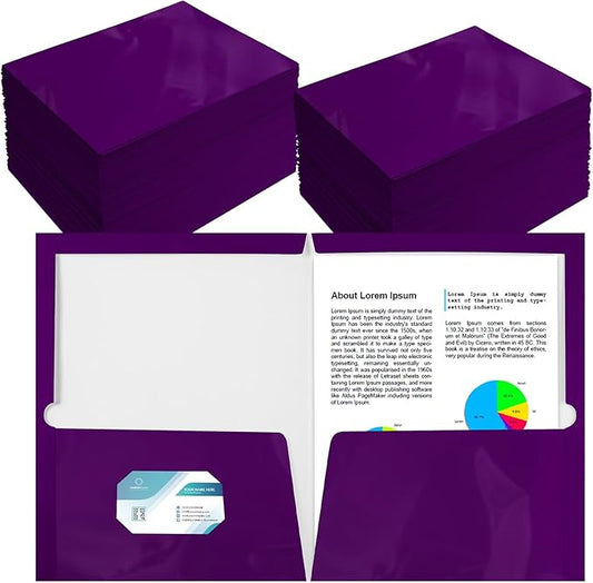 Yeaqee 200 Pack 2 Pockets Glossy Laminated Paper Folder First Day of School Presentation Folder Letter Size Two Pocket File Portfolio Holder Back to School Items Bulk for Teacher Office (Purple)