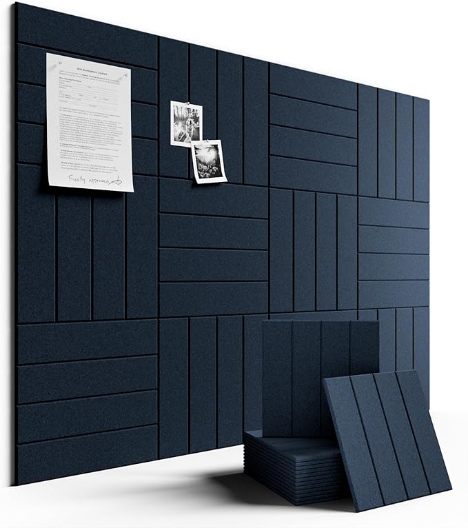 Large Felt Bulletin Board 48" x 36" Cork Board Alternative-12 Pack with 70 Safe Removable Adhesive Tabs, Cork Boards for Walls Cork Board for Home Office Classroom Pin Board-Carbon Blue