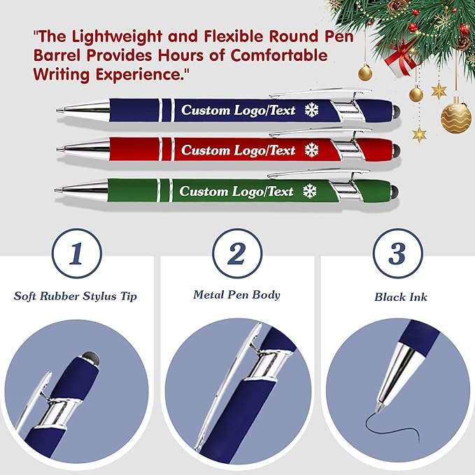 CRME Custom Engraved Ballpoint Pens Bulk Customized Metallic Printed Name Pens Black Ink Personalized Pen with Text Business Logo Smooth Writing for Professionals Ideal for Gifts and Office Blue Pen